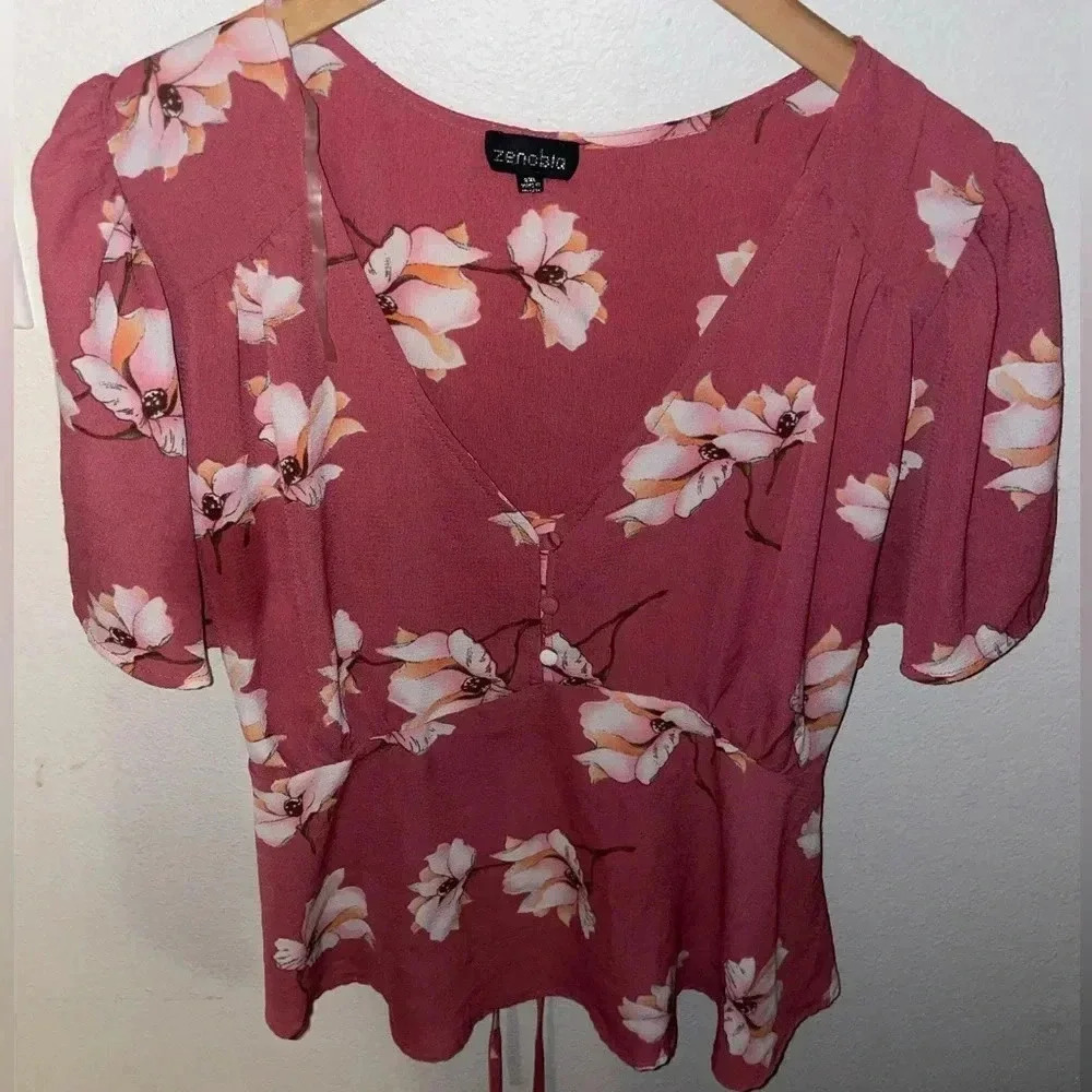 Zenobia pink‎ floral blouse size 2xl